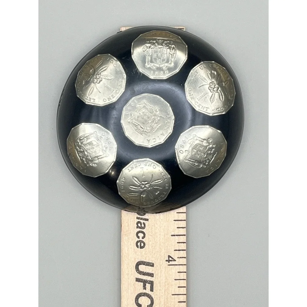 Vtg Jamaica 1980 One‎ Cent Coin Lucite Dome Paperweight Desk Decor Black 3.25